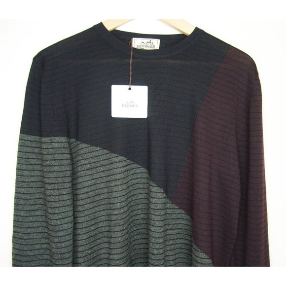 New Hermes 100% Cashmere Mens Crewneck Colorblock Sweater - Picture 12 of 16